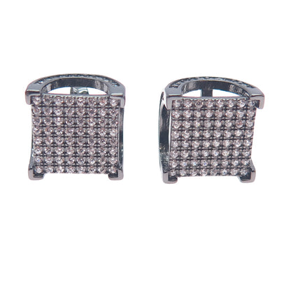 925 Sterling Silver Black Rhodium Round-Cut C Z Arch Square Stud Earrings