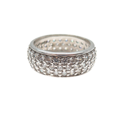 925 Sterling Silver Round-Cut C Z Band Ring Size 8.25