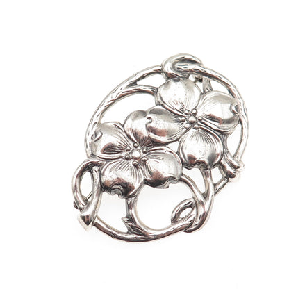 Danecraft Sterling Silver Antique Art Deco Dogwood Flower Oxidized Pin Brooch