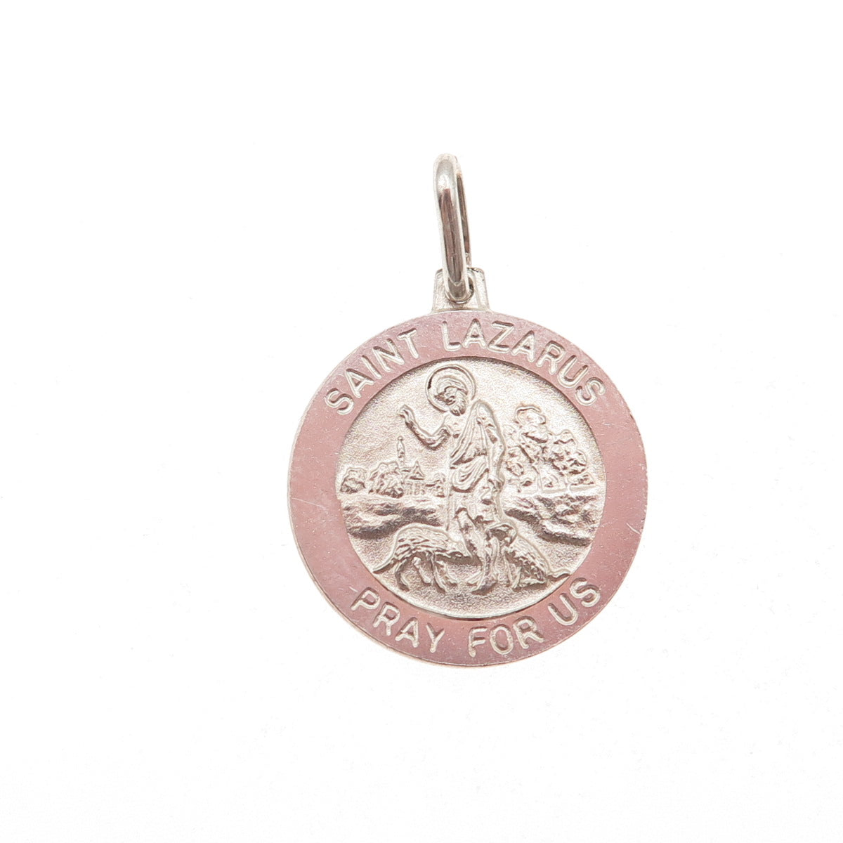 925 Sterling Silver Vintage Italy St. Lazarus Religious Medal Charm Pendant