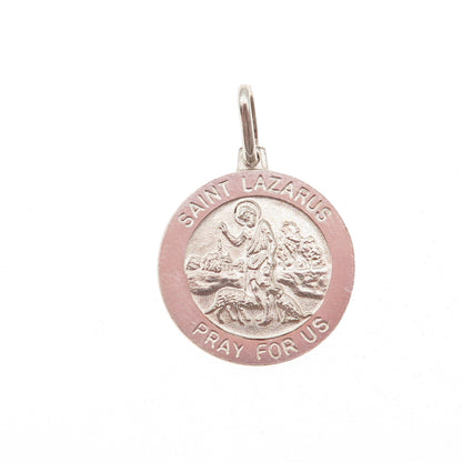 925 Sterling Silver Vintage Italy St. Lazarus Religious Medal Charm Pendant