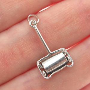 925 Sterling Silver Antique Vacuum Cleaner Movable Minimalist 3D Charm Pendant