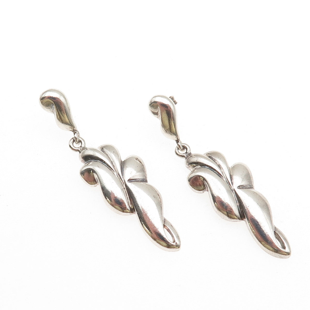 925 Sterling Silver Vintage Modernist Floral Dangle Earrings