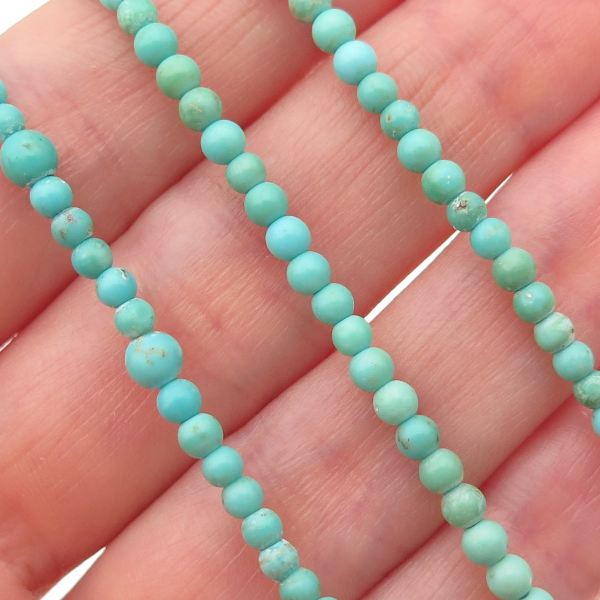 925 Sterling Silver Real Lone Mountain Turquoise Ball Beaded Necklace 22-24"