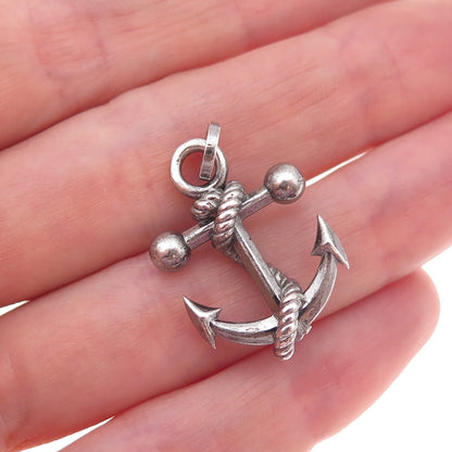 925 Sterling Silver Vintage Italy Anchor Oxidized Charm Pendant