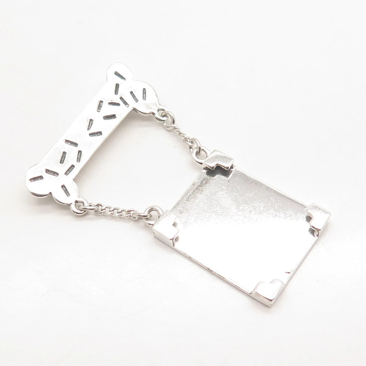 925 Sterling Silver Vintage ANN Dog's Bone Picture Frame Pin Brooch