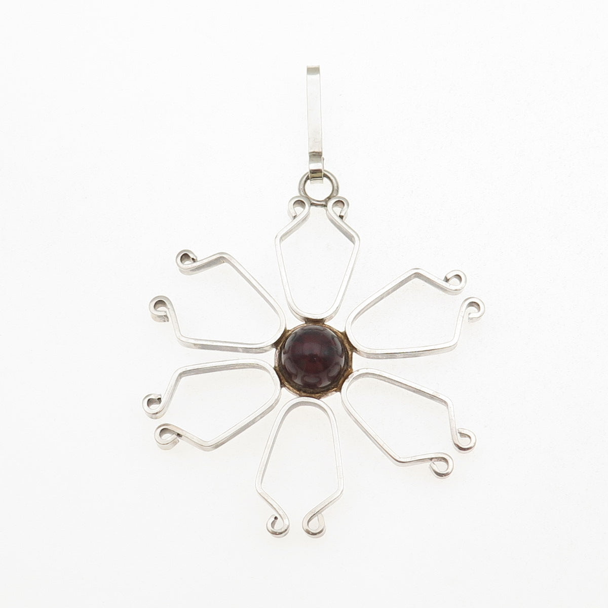 925 Sterling Silver Vintage Real Agate Modernist Floral Pendant