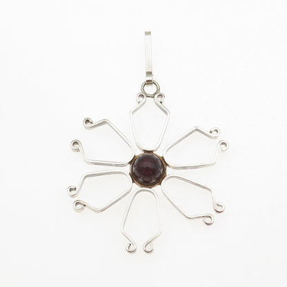 925 Sterling Silver Vintage Real Agate Modernist Floral Pendant