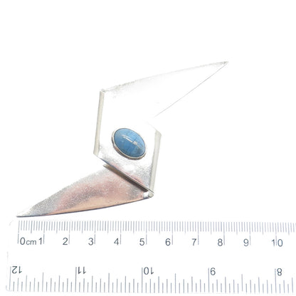 925 Sterling Silver Vintage Mexico Real Sky Blue Turquoise Modernist Pin Brooch