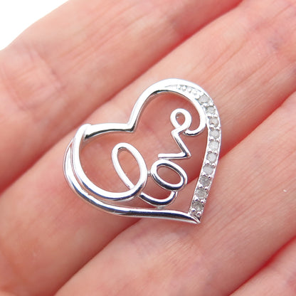CHARLES WINSTON 925 Sterling Silver Real Diamond Love Heart Mini Slide Pendant