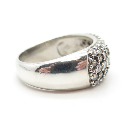 925 Sterling Silver C Z 2-Tone Domed Ring Size 7.75
