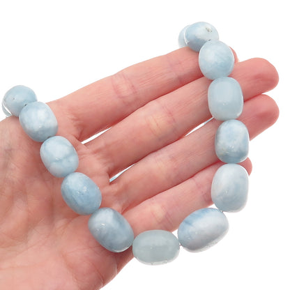 925 Sterling Silver Real Aquamarine Beaded Necklace 20"