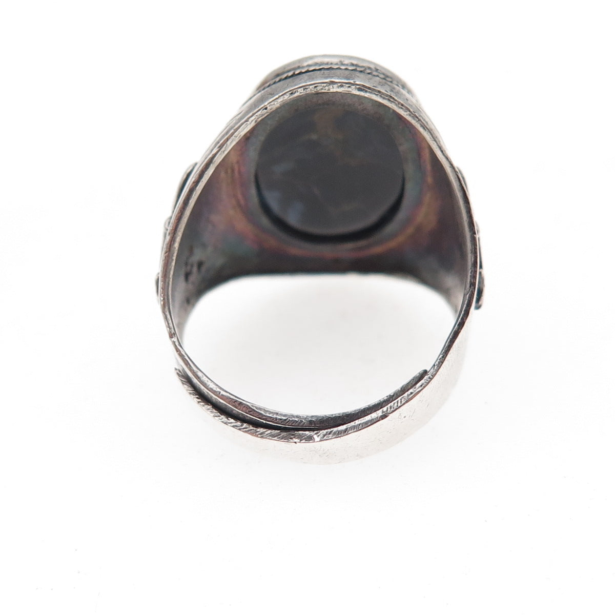 925 Sterling Silver Antique Art Deco Real Black Tiger Eye Oxidized Ring Size 6