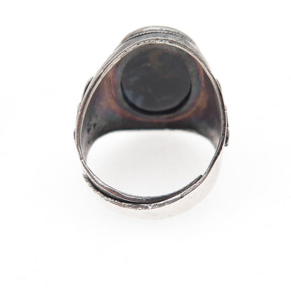 925 Sterling Silver Antique Art Deco Real Black Tiger Eye Oxidized Ring Size 6