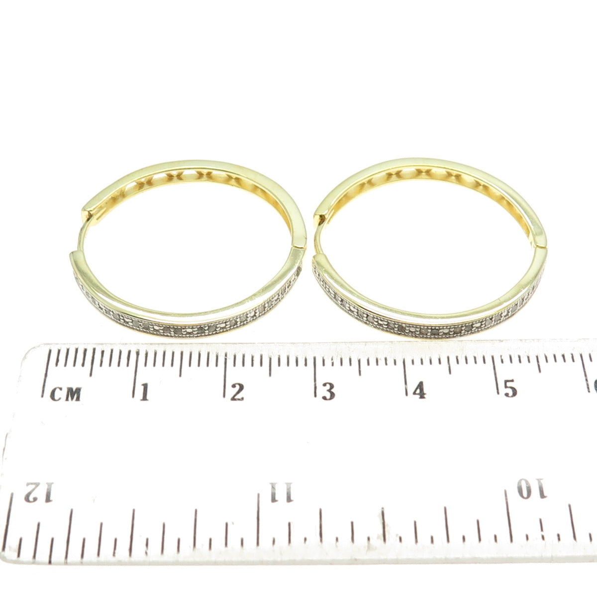 DBJ DEE BERKLE 925 Sterling Silver Gold Plated Real Diamond Hoop Earrings