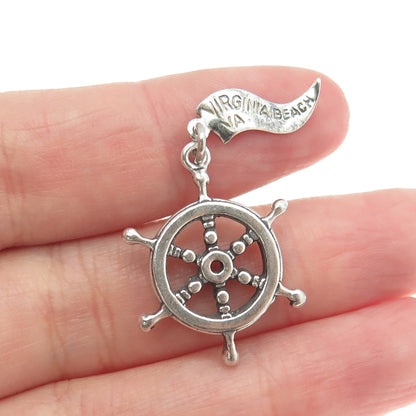 PACIFIC JEWELRY 925 Sterling Silver Vintage Steering Wheel 3D Charm Pendant