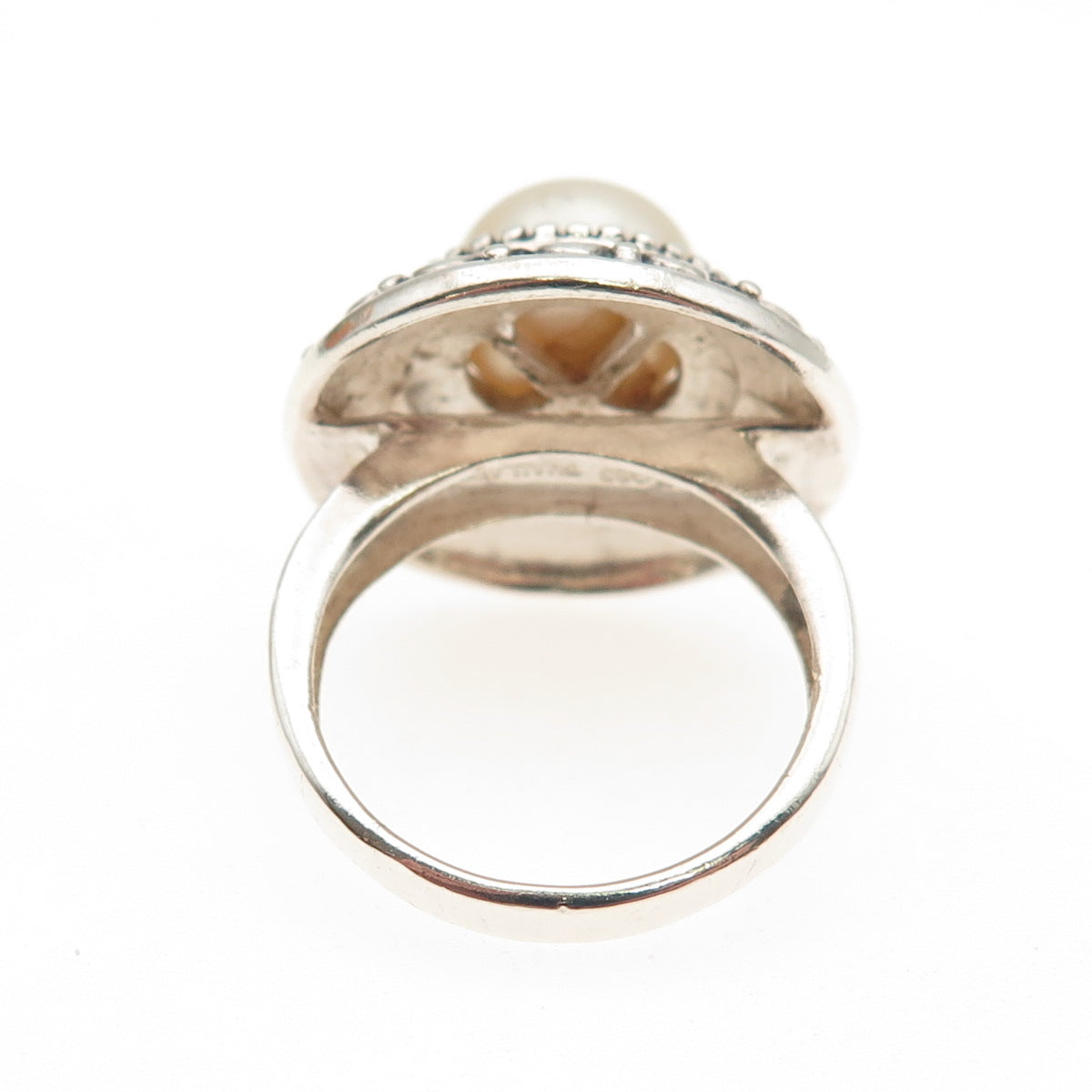 CHAPAL ZENRAY Sterling Silver Vintage Real Pearl Swirl Oxidized Ring Size 7.25