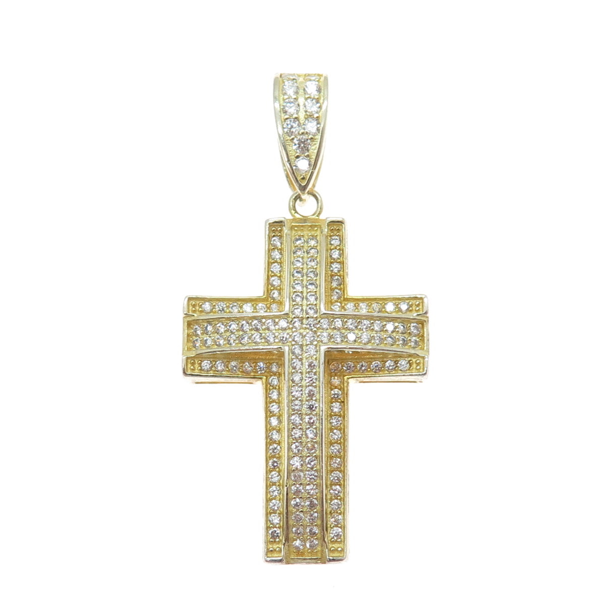 925 Sterling Silver Gold Plated Round-Cut C Z Sparkle Cross Pendant