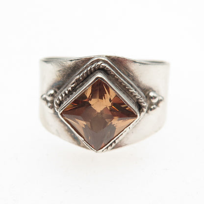 925 Sterling Silver Vintage Princess-Cut Smoky C Z Oxidized Ring Size 8.25