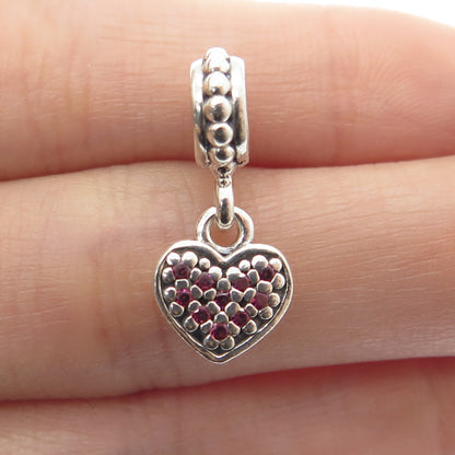PANDORA 925 Sterling Silver Pink C Z Heart Dangle Bead Charm