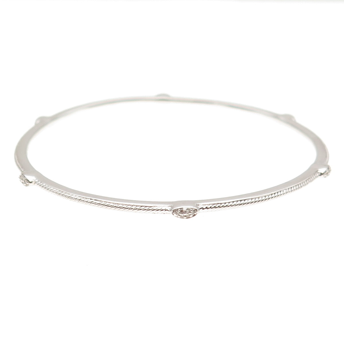 Jane Seymour 925 Sterling Silver Real Diamond Stackable Bangle Bracelet 8.25"