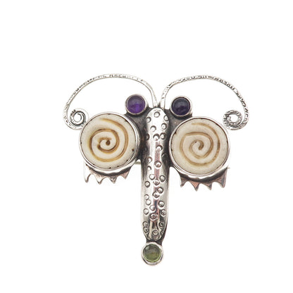 Echo of The Dreamer 925 Sterling Vintage Amethyst Peridot Dragonfly Pin Pendant