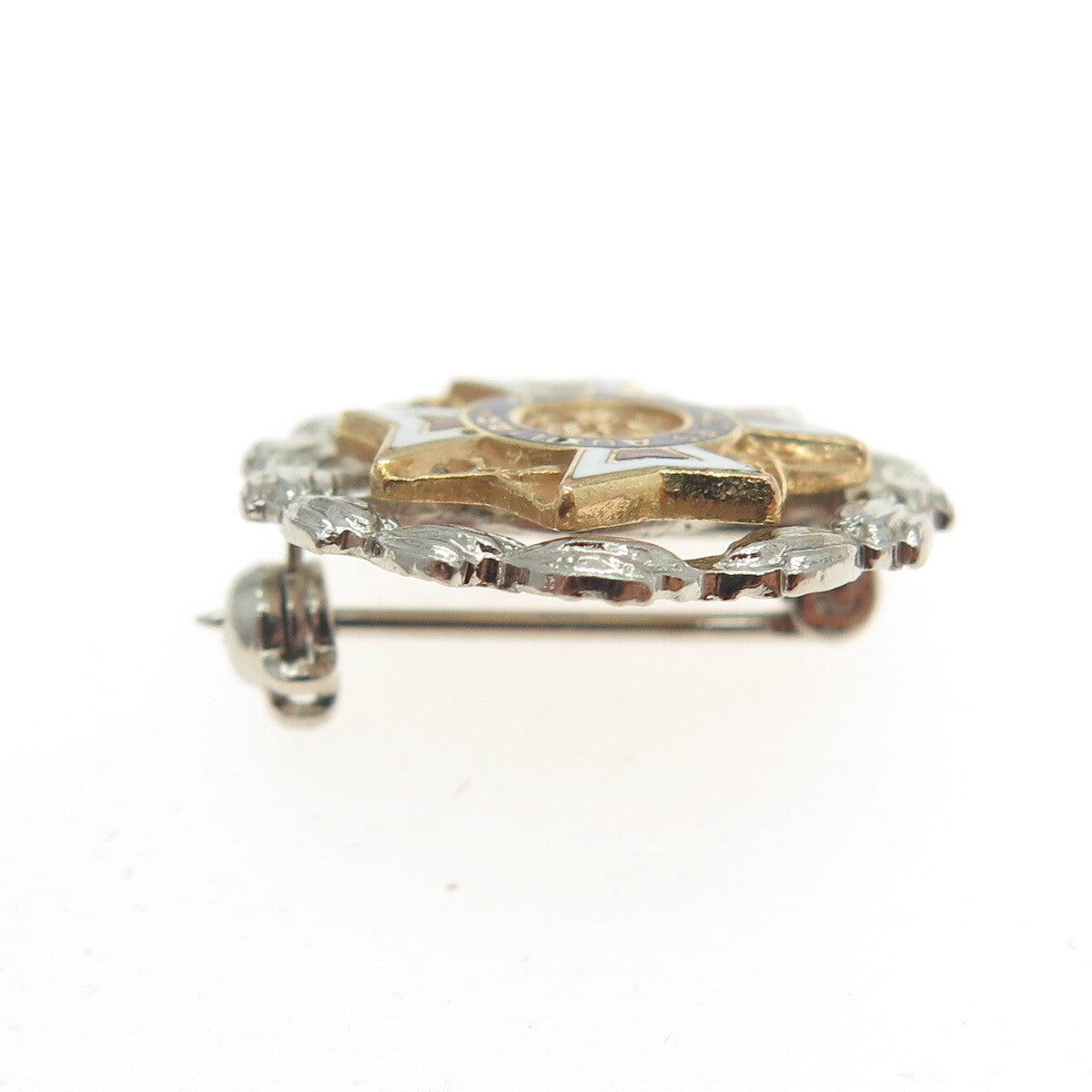 LAMORE 925 Sterling Silver Antique Art Deco Enamel Ladies Auxiliary Award Brooch