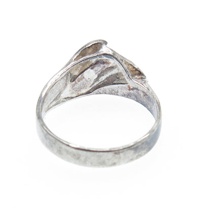 925 Sterling Silver Vintage Modernist Wavy Oxidized Ring Size 7.25
