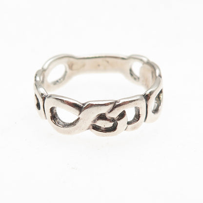 925 Sterling Silver Vintage Modernist Infinity Link Oxidized Ring Size 8.75
