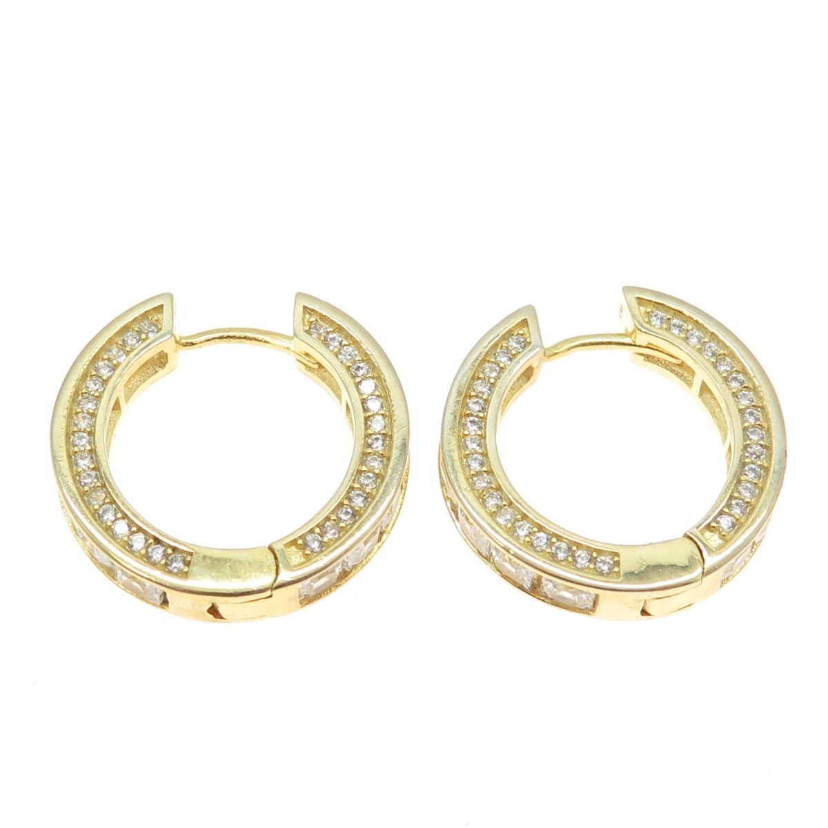 925 Sterling Silver Gold Plated Princess-Cut C Z Hoop Earrings