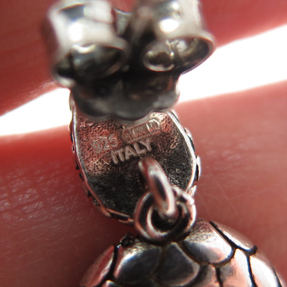 925 Sterling Silver Vintage Italy Real Black Spinel Gem Dangle Oxidized Earrings