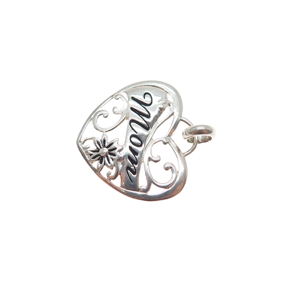 JCM Jacmel Mauritius 925 Sterling Silver Vintage Mom Heart Mini Charm Pendant