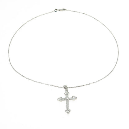 925 Sterling Silver Italy C Z Cross Pendant Cable Chain Necklace 16"