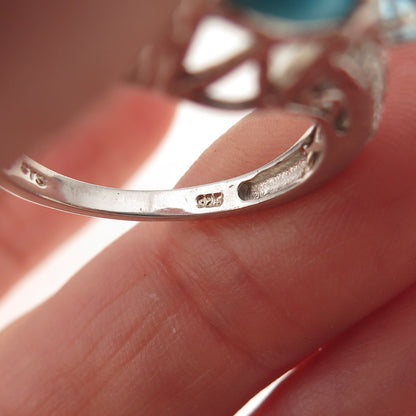 Chuck Clemency 925 Sterling Real Turquoise Blue & White Topaz Ring Size 8.25