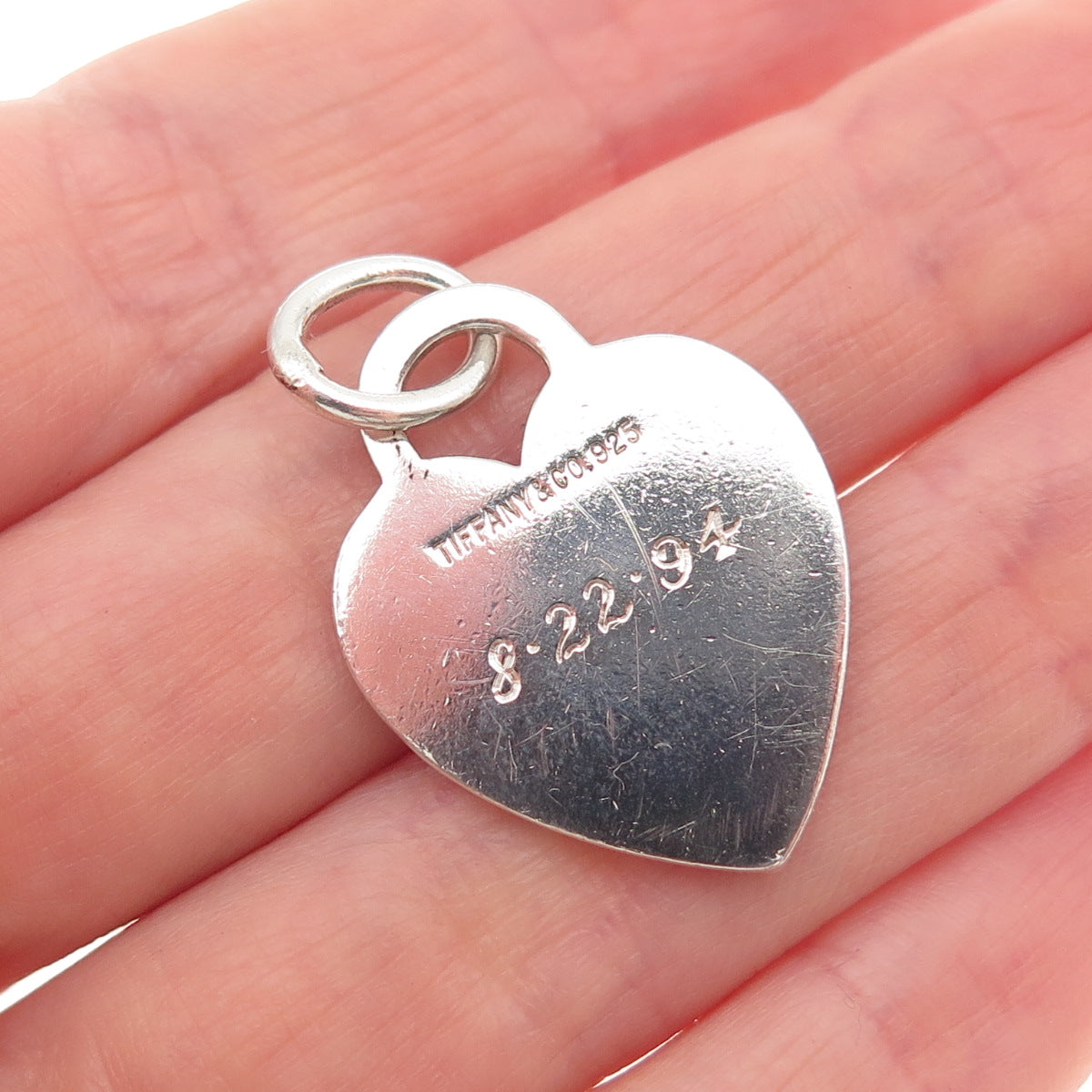 Tiffany & Co. 925 Sterling Silver Vintage Engraved Heart Tag Charm Pendant