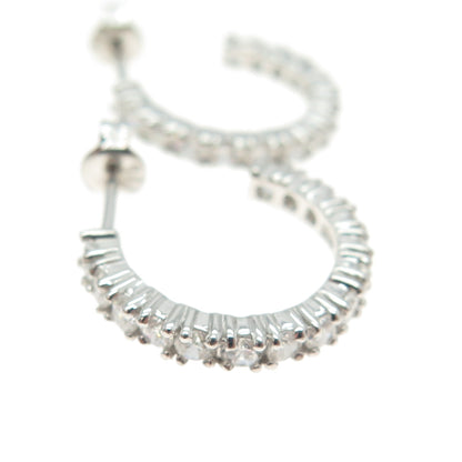 925 Sterling Silver Round-Cut C Z Hoop Earrings