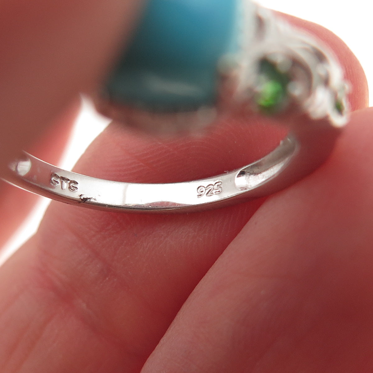 Chuck Clemency 925 Sterling Silver Real Turquoise & Peridot Ring Size 8.25