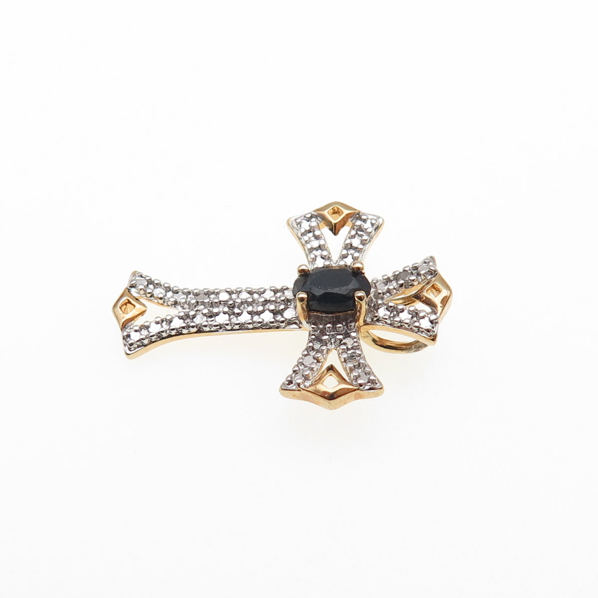ROSS SIMONS Sterling GP Vintage Real Diamond Accent Sapphire Slide Cross Pendant