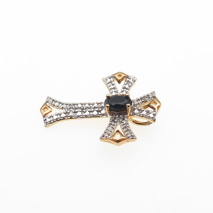 ROSS SIMONS Sterling GP Vintage Real Diamond Accent Sapphire Slide Cross Pendant
