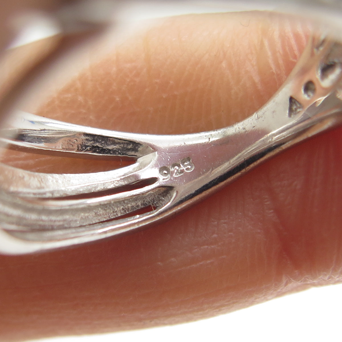 925 Sterling Silver Real Round-Cut Black & White Diamond Crisscross Ring Size 7