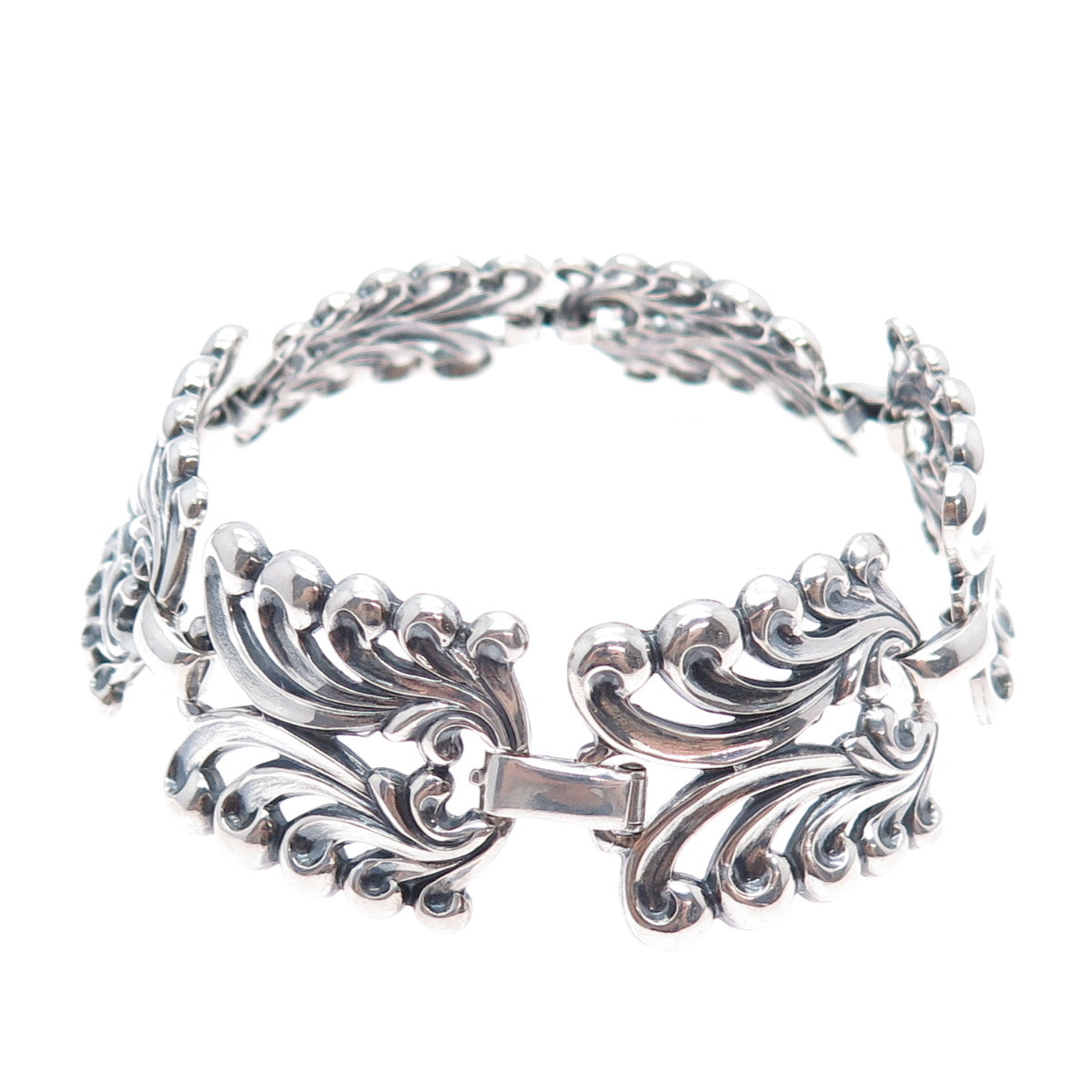 DANECRAFT 925 Sterling Silver Antique Floral Panel Link Oxidized Bracelet 7.75"