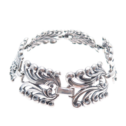 DANECRAFT 925 Sterling Silver Antique Floral Panel Link Oxidized Bracelet 7.75"