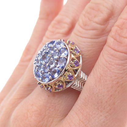 Chuck Clemency 925 Sterling Silver 2-Tone Real Tanzanite Amethyst Ring Size 8.25
