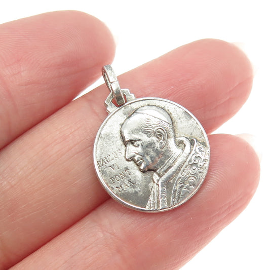 800 Silver Vintage Pope Paulus VI Pontifex Max. Religious Charm Pendant