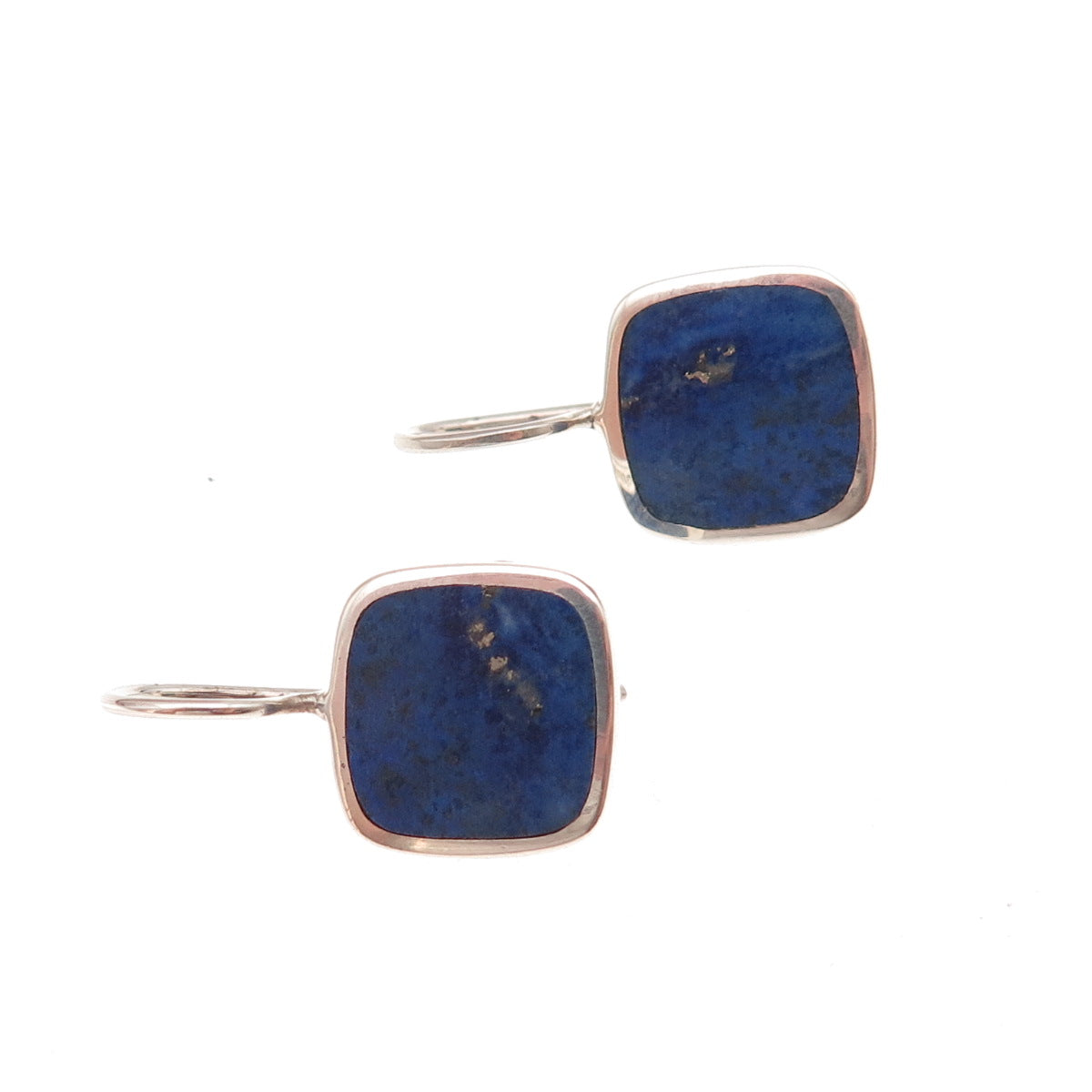 925 Sterling Silver Vintage Real Lapis Square Earrings