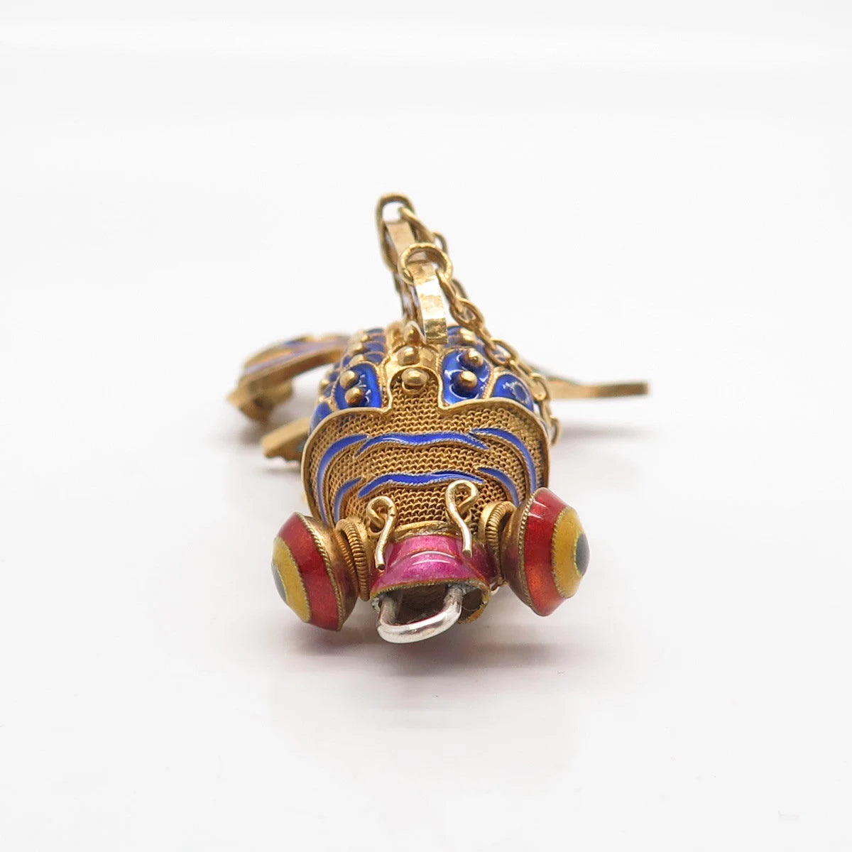 925 Sterling Silver Gold Plated Antique Enamel Chinese Koi Fish Pendant / Fob