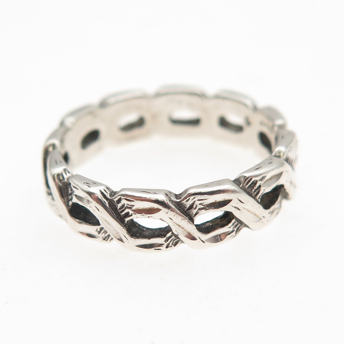 Silver Fox 925 Sterling Vintage Woven Link Band Ring Size 5.25