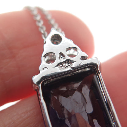 925 Sterling Silver Real Radiant-Cut Amethyst & C Z Cable Chain Necklace 16"