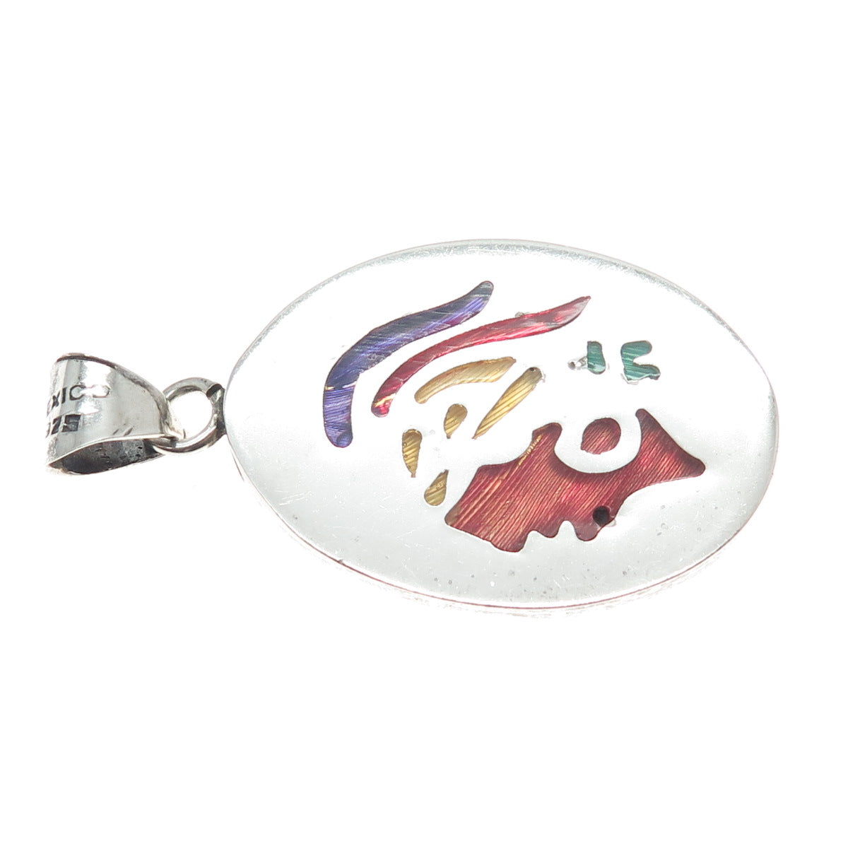 925 Sterling Silver Vintage Mexico Enamel Indian Chief Charm Pendant