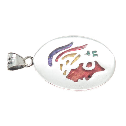 925 Sterling Silver Vintage Mexico Enamel Indian Chief Charm Pendant